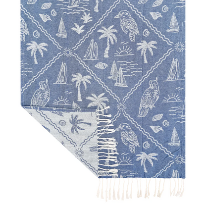 Aussie Turkish Towel - Dusty Blue & White