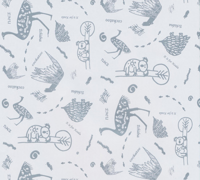Aust Animals Gift Wrap - Silver on White