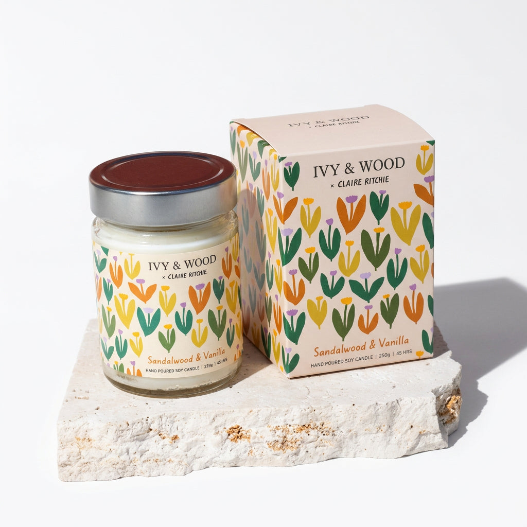 Bloom by Claire Ritchie Soy Candle - Sandalwood &amp; Vanilla