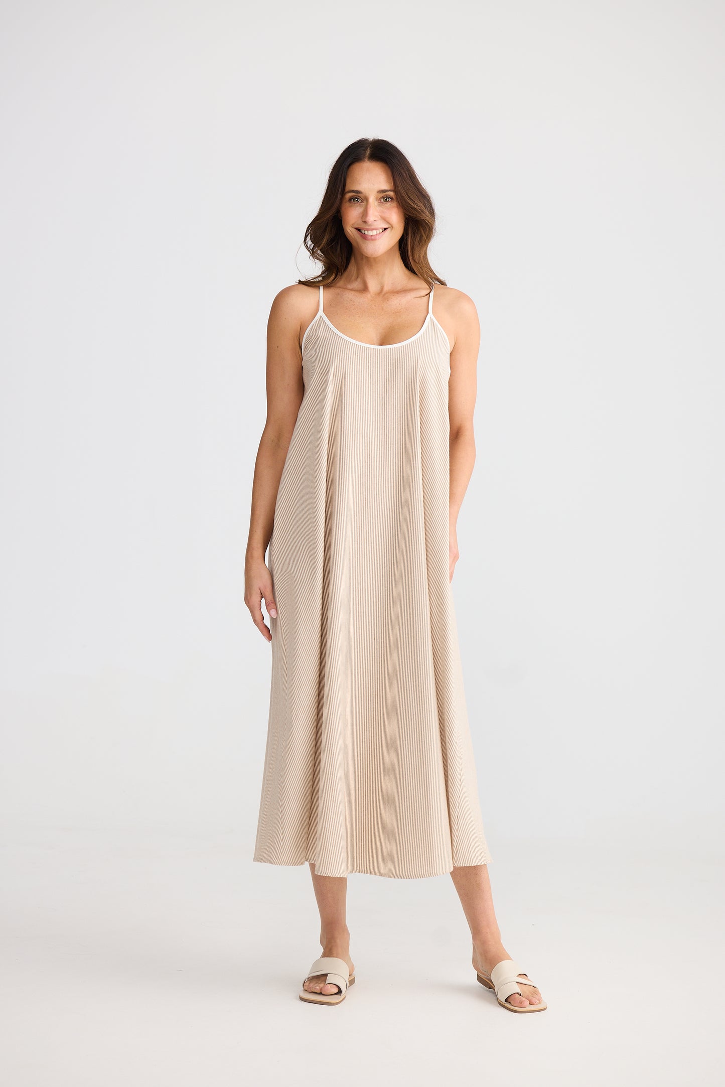 Genesis Dress - Latte Pinstripe