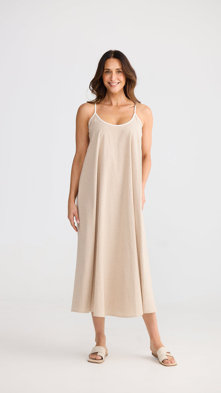 Genesis Dress - Latte Pinstripe