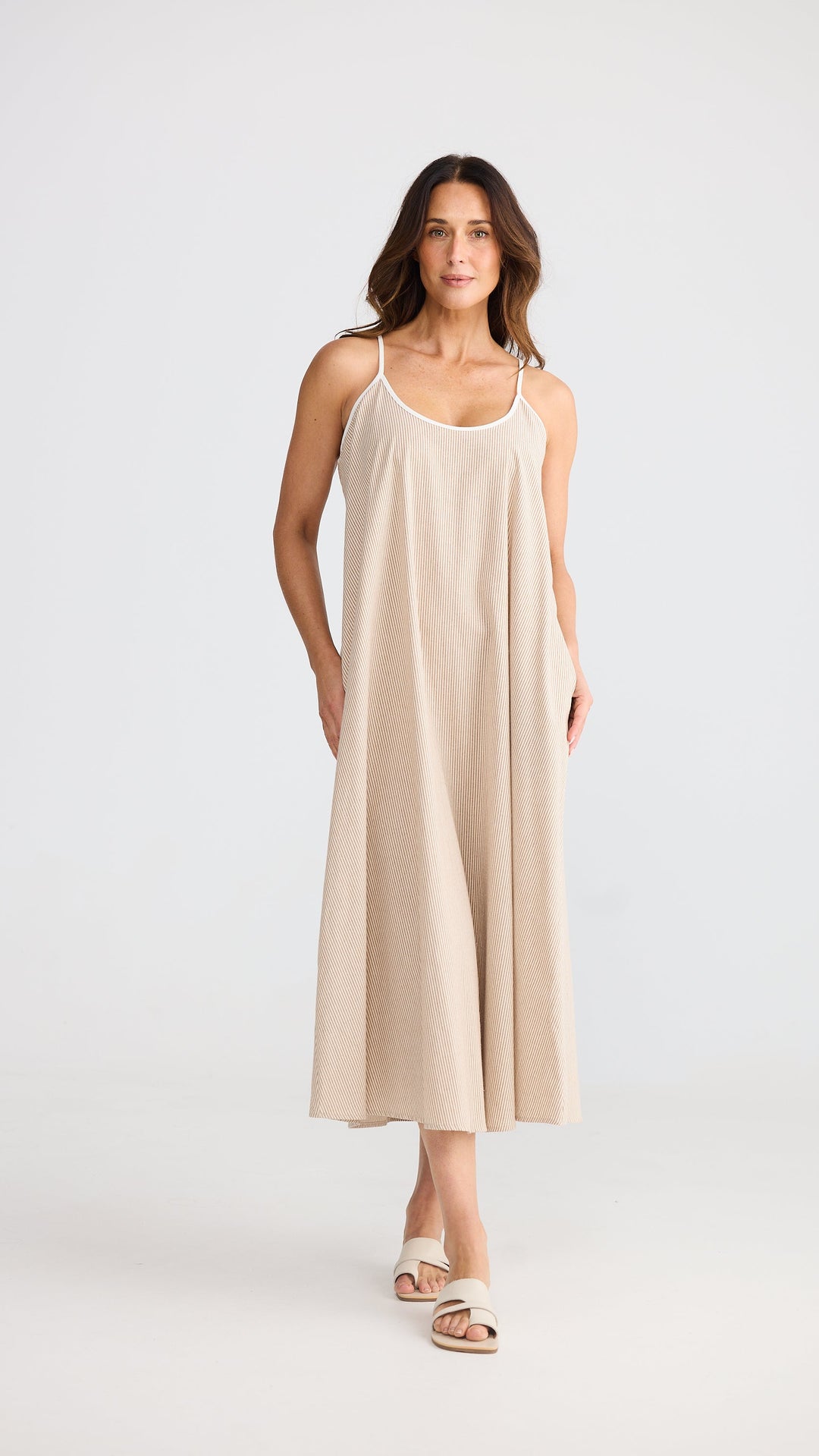Genesis Dress - Latte Pinstripe