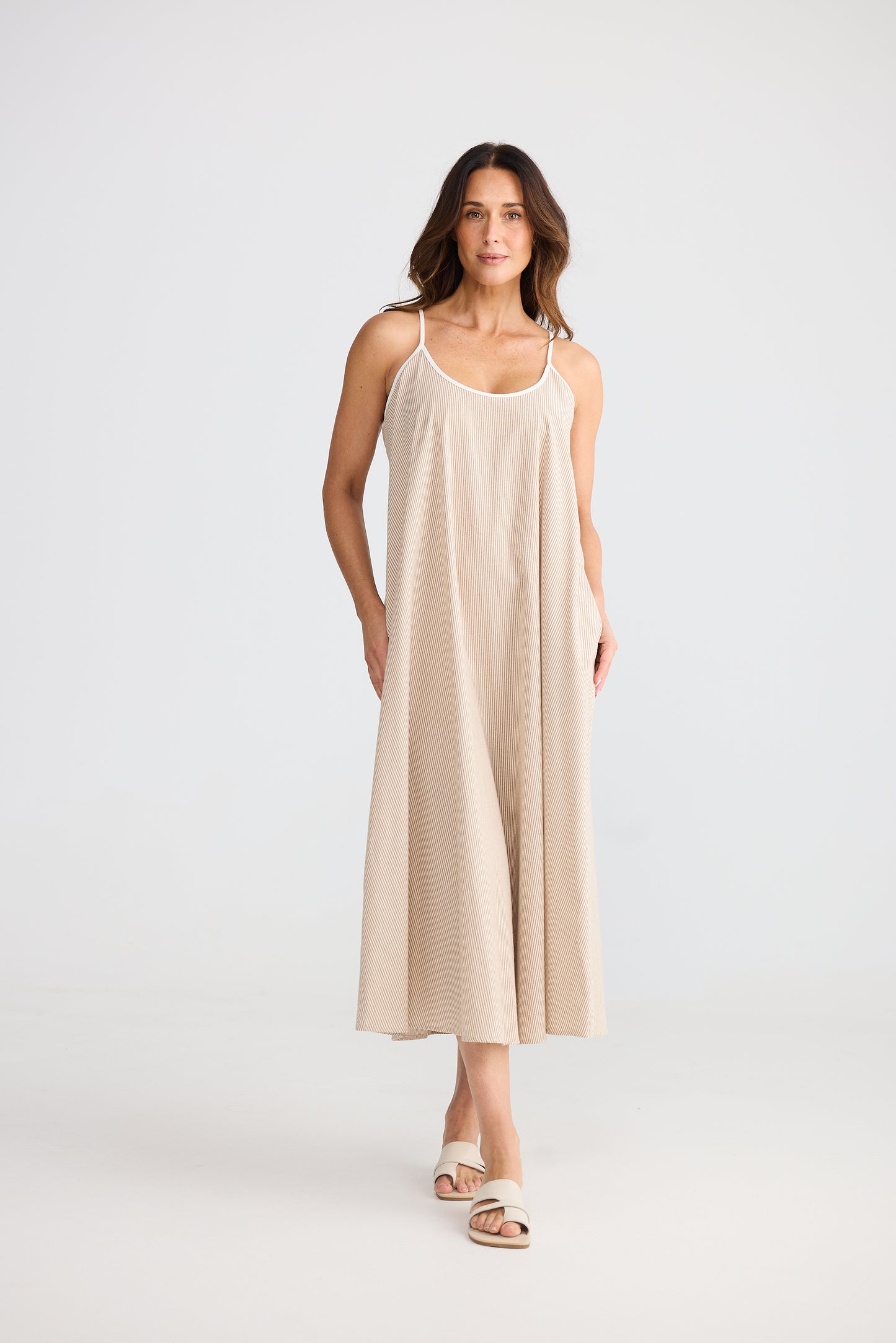Genesis Dress - Latte Pinstripe
