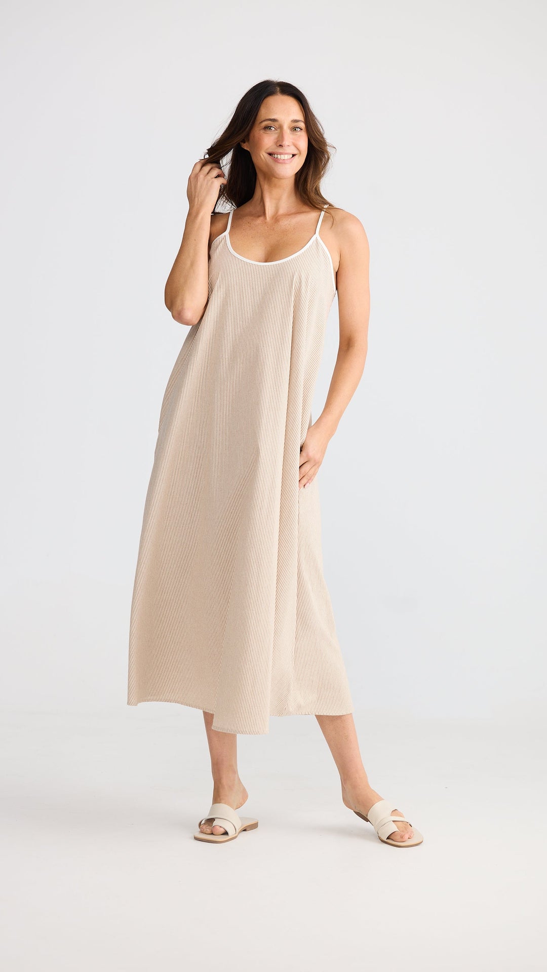 Genesis Dress - Latte Pinstripe