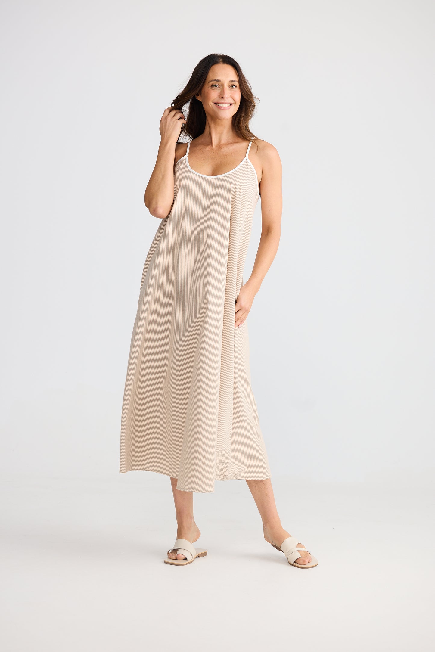 Genesis Dress - Latte Pinstripe