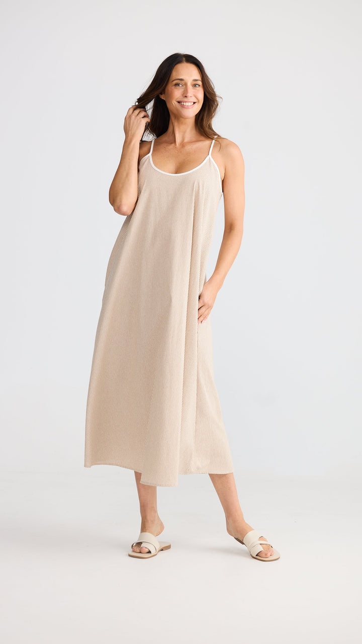 Genesis Dress - Latte Pinstripe