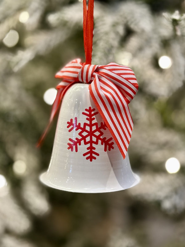 Metal Bell With Bow Hanger - White/Red