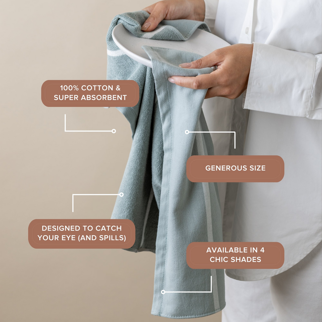 Between The Lines Tea Towel II - Green Tea