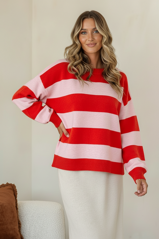 Brady Bunch Stripe Knit - Red/Pink