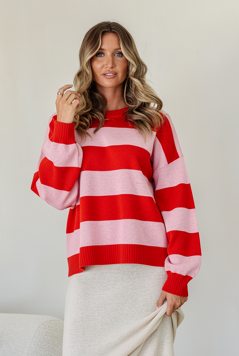 Brady Bunch Stripe Knit - Red/Pink