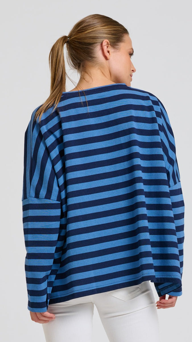 Breton V Neck Top - Navy Stripe