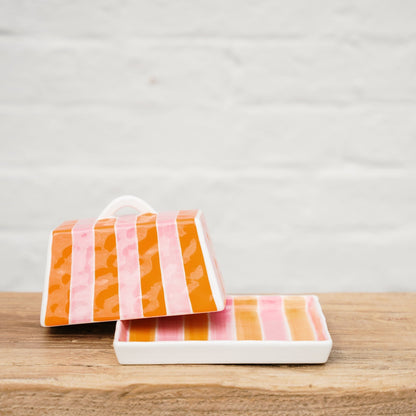 Butter Dish – Orange & Pink Stripe