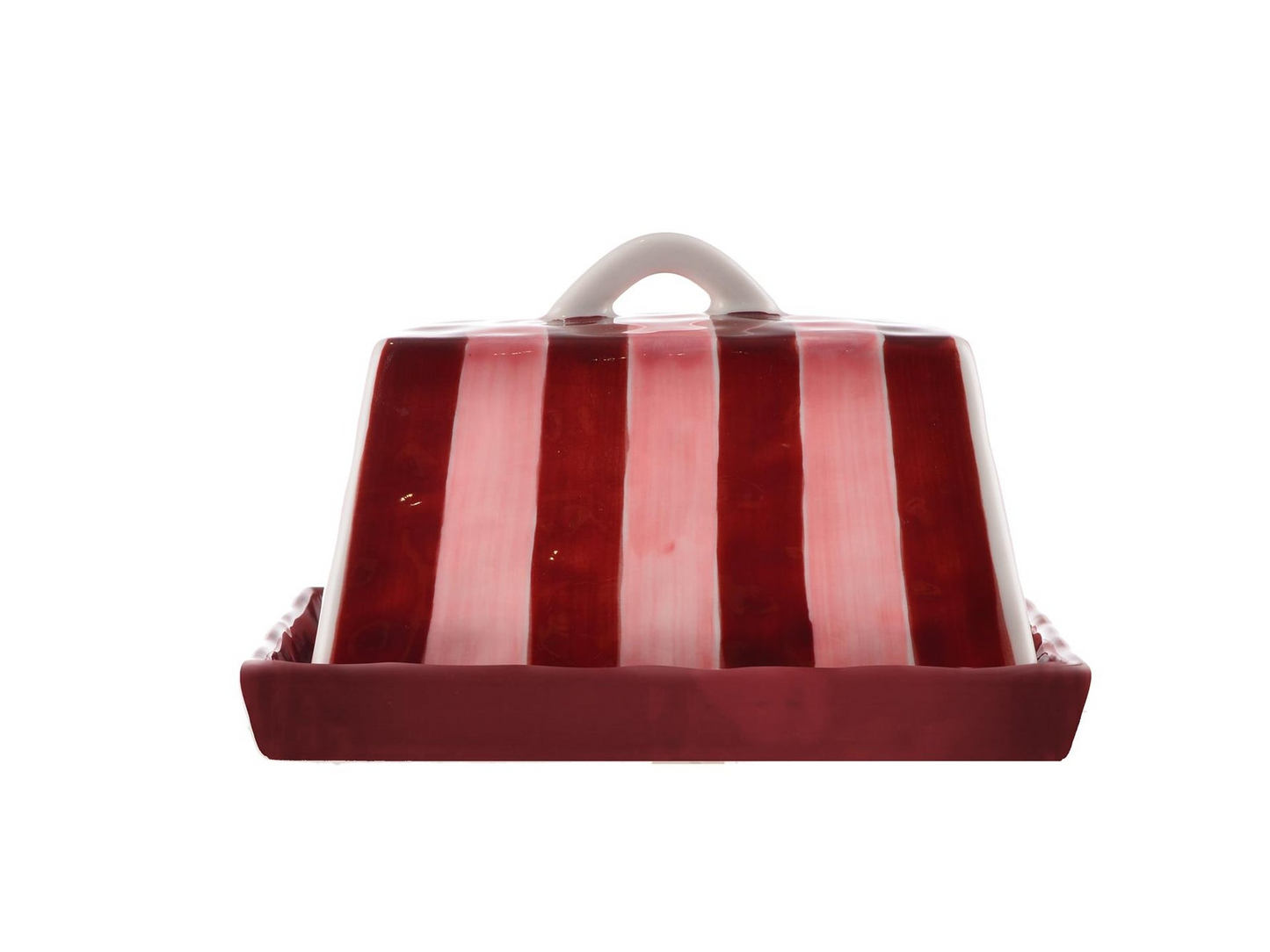 Butter Dish - Pink & Burgundy Stripe