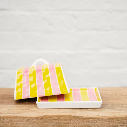 Butter Dish - Pink & Yellow Stripe