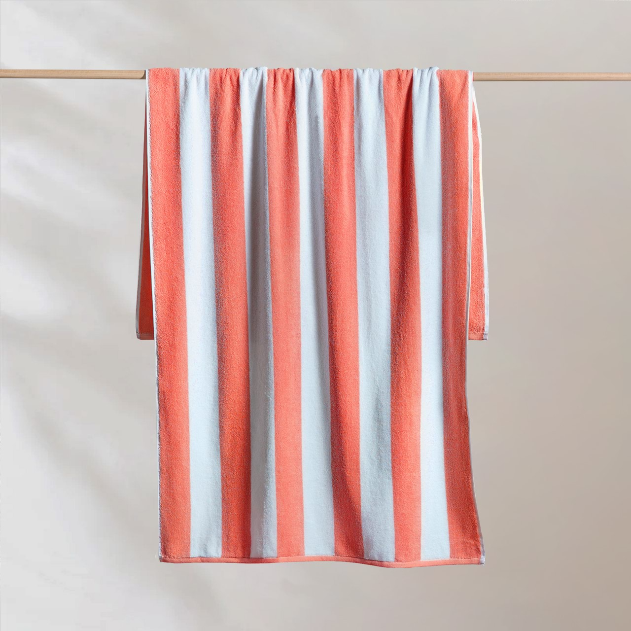 Striped Cabana Cotton Terry Beach Towel - Coral