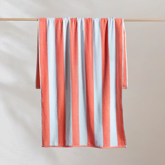 Striped Cabana Cotton Terry Beach Towel - Coral
