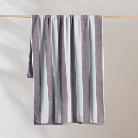 Striped Cabana Cotton Terry Beach Towel - Grey