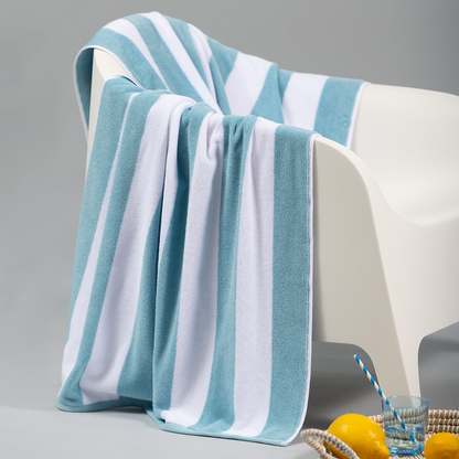 Striped Cabana Cotton Terry Beach Towel - Sky Blue