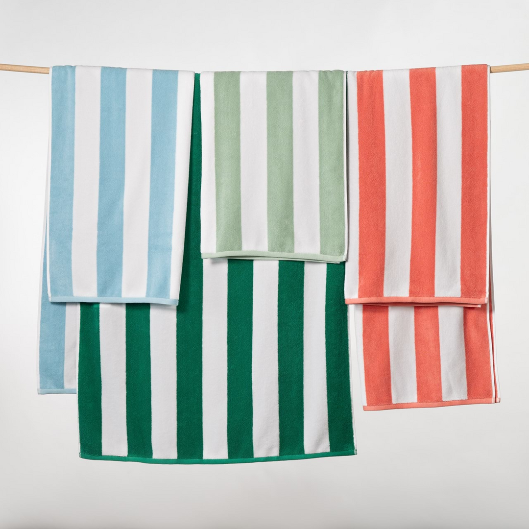Striped Cabana Cotton Terry Beach Towel - Coral