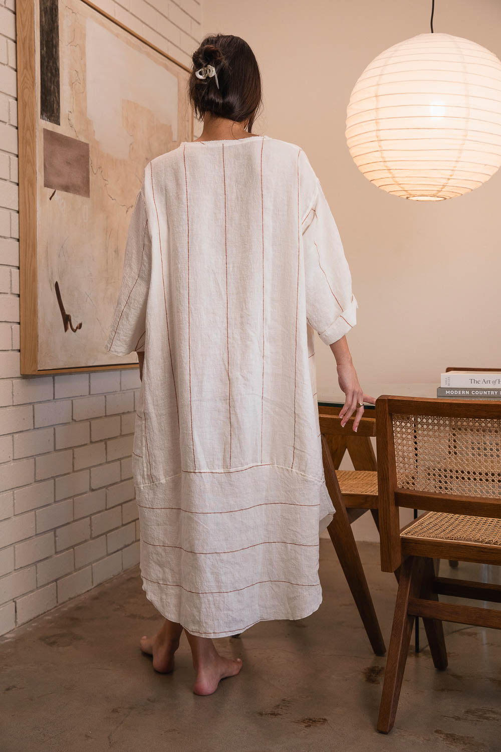 Carter Malle Linen Dress - Off White Nutmeg Fine Stripe