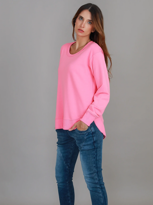 Charlette Curve Hem Sweatshirt - French Rose