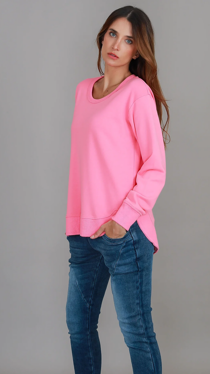 Charlette Curve Hem Sweatshirt - French Rose