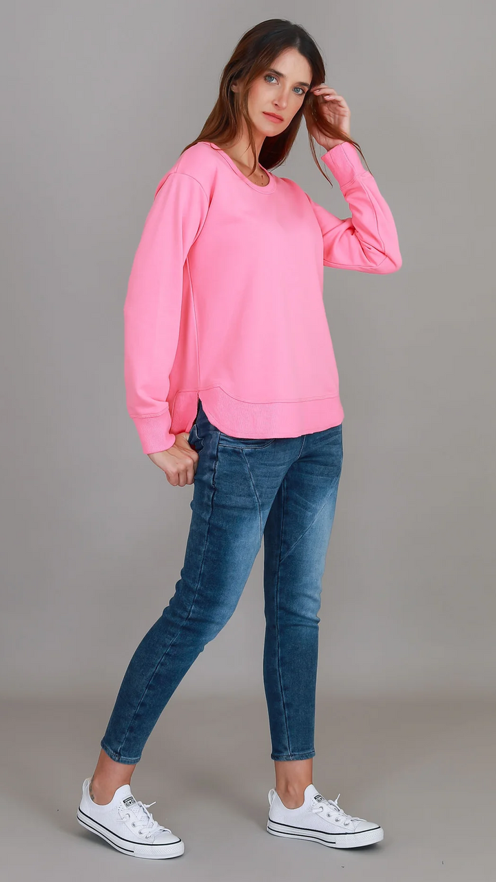 Charlette Curve Hem Sweatshirt - French Rose