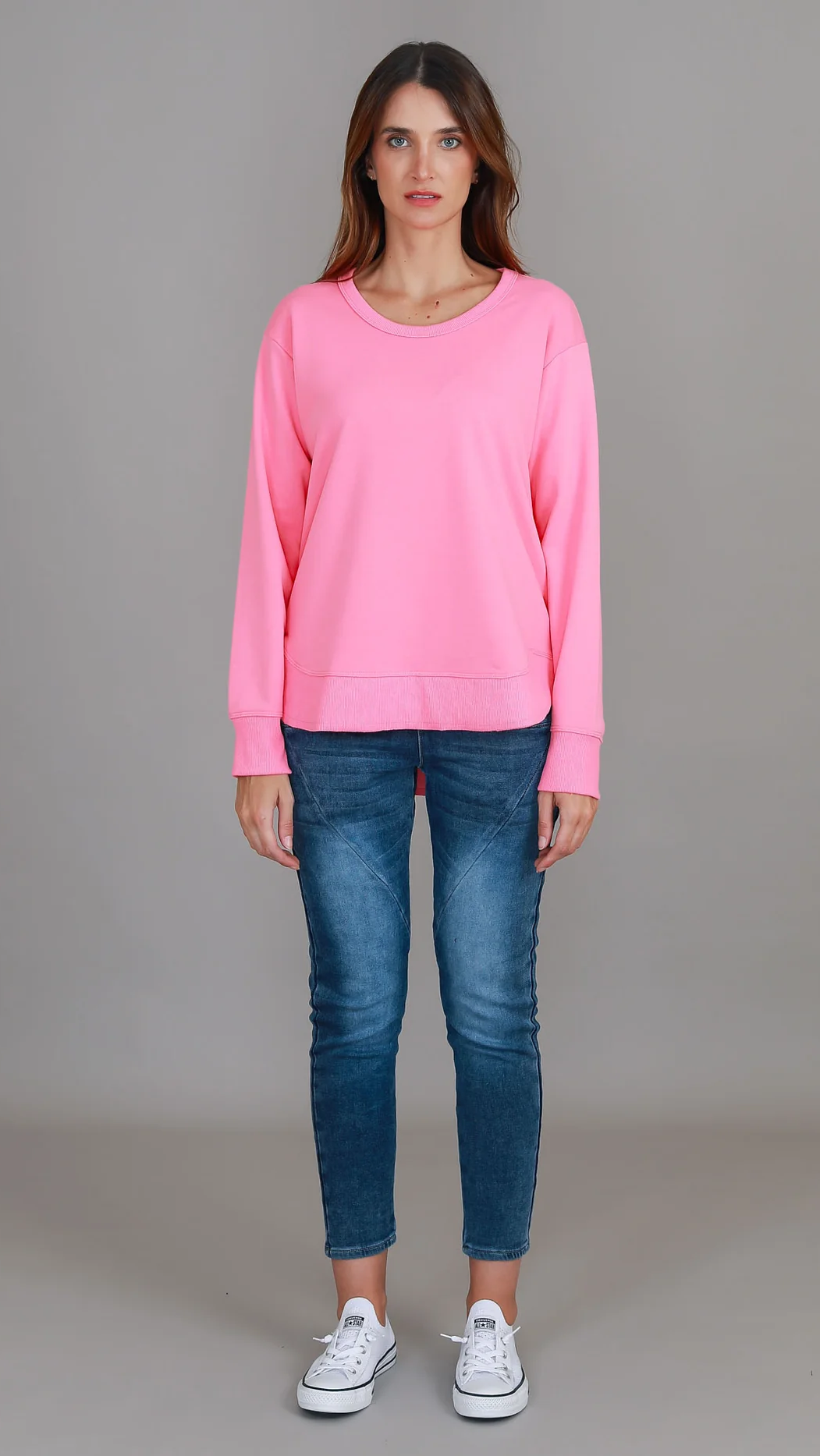 Charlette Curve Hem Sweatshirt - French Rose