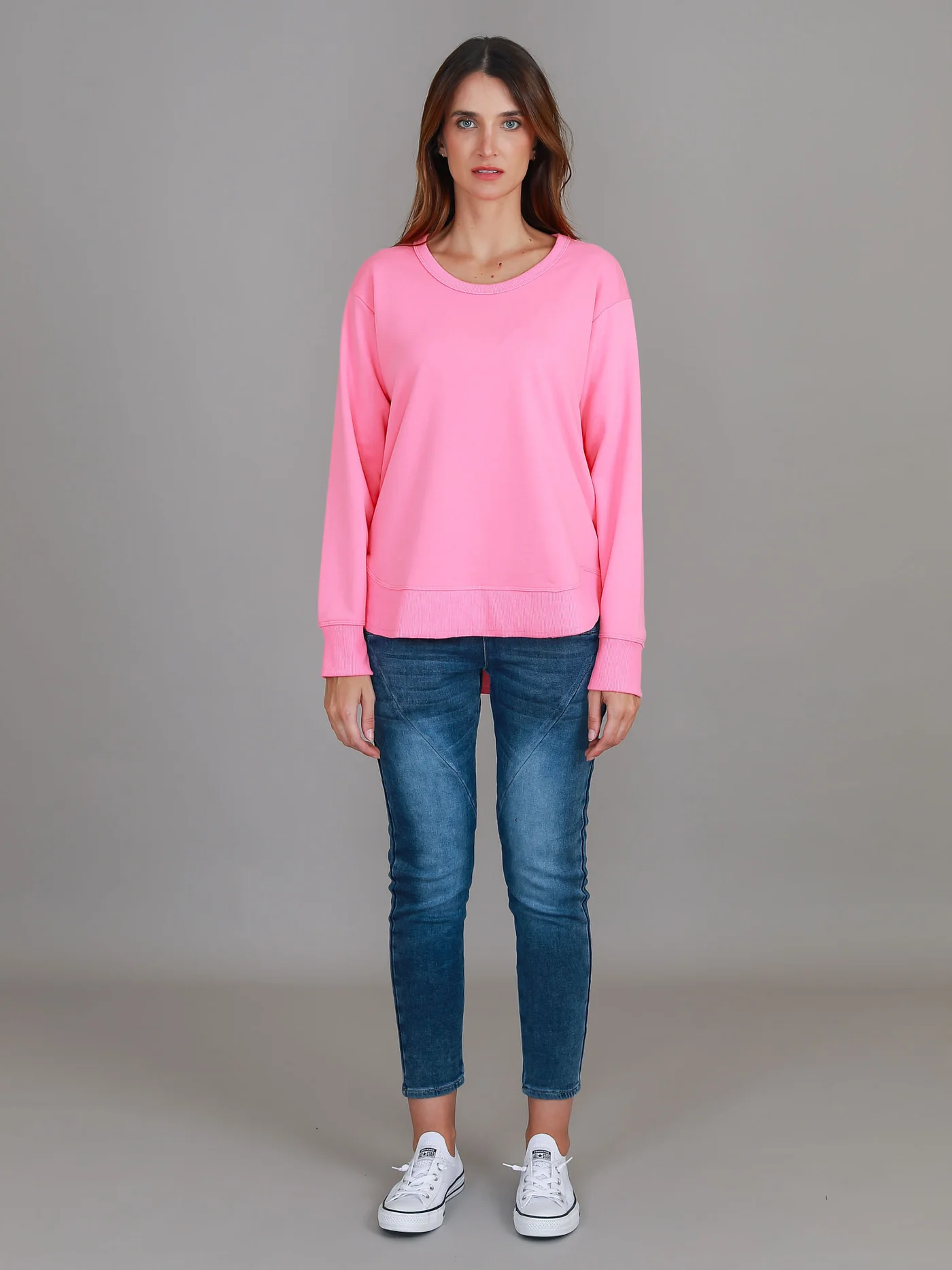 Charlette Curve Hem Sweatshirt - French Rose
