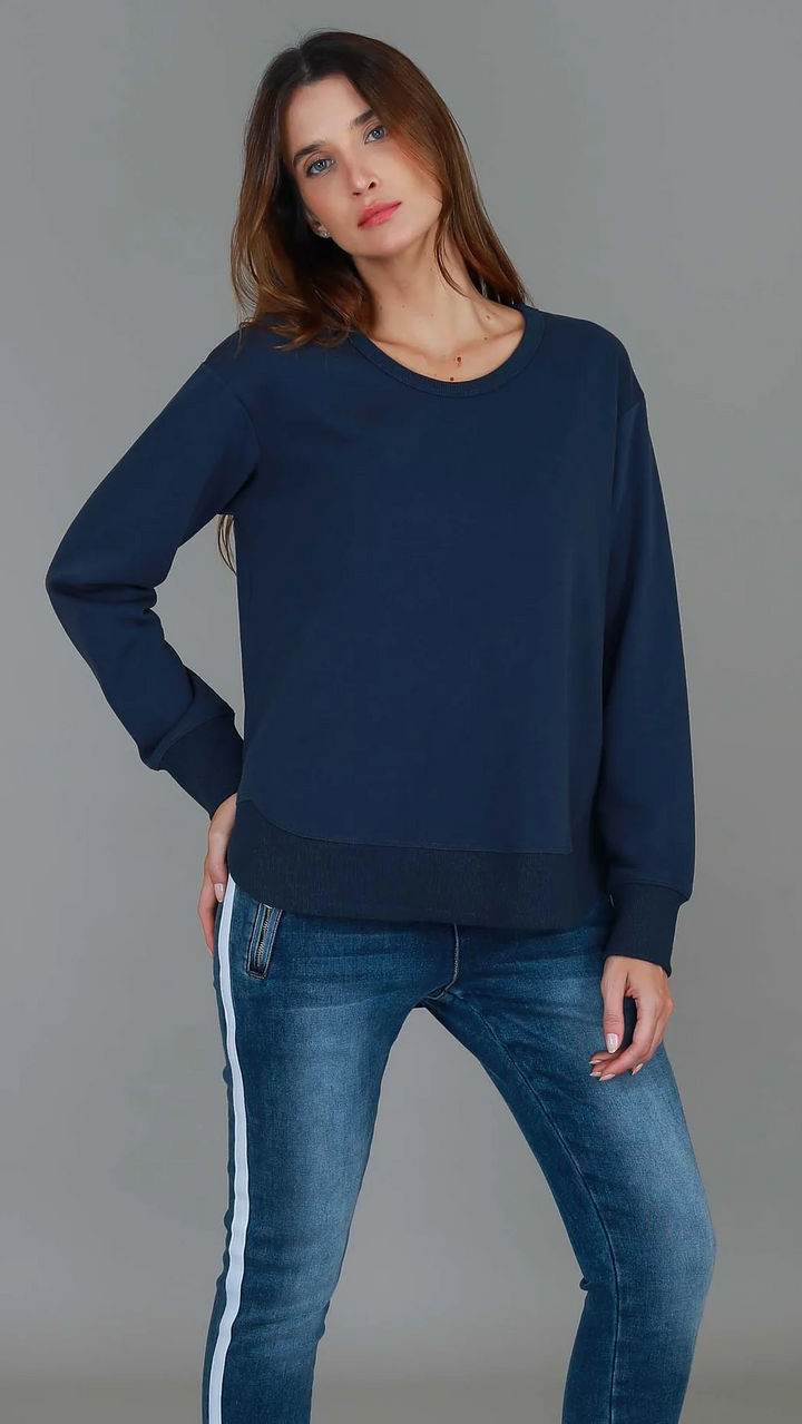 Charlette Curve Hem Sweatshirt - Navy
