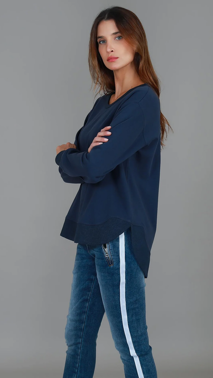 Charlette Curve Hem Sweatshirt - Navy