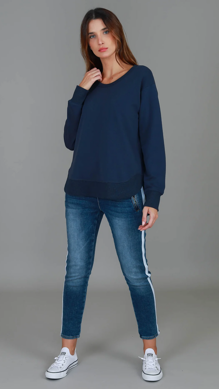 Charlette Curve Hem Sweatshirt - Navy