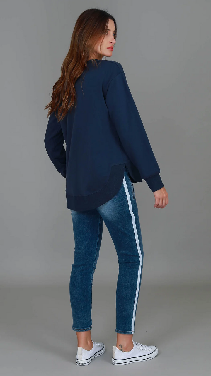 Charlette Curve Hem Sweatshirt - Navy