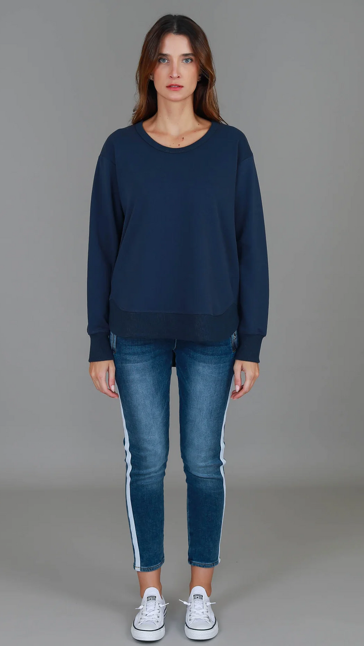 Charlette Curve Hem Sweatshirt - Navy