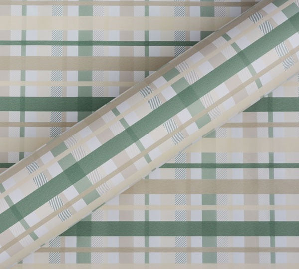 Check Mate Gift Wrap - Sage/Latte/Creme On White