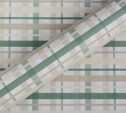Check Mate Gift Wrap - Sage/Latte/Creme On White
