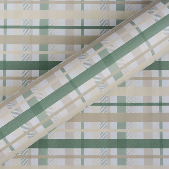 Check Mate Gift Wrap - Sage/Latte/Creme On White