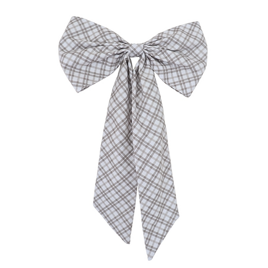 Christmas Bow - Taupe & White Plaid