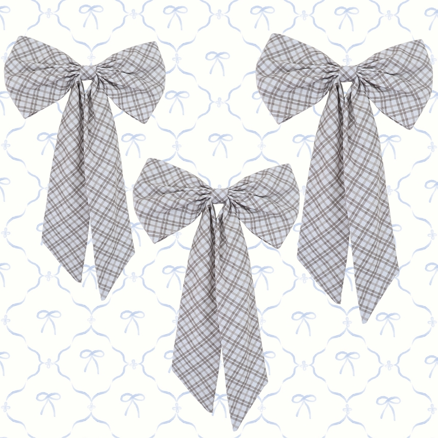 Christmas Bow - Taupe &amp; White Plaid