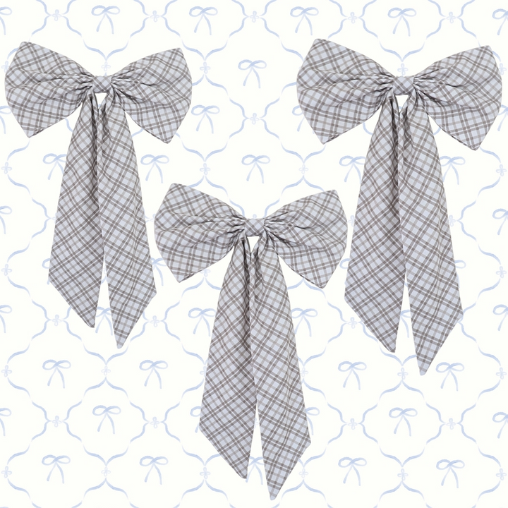 Christmas Bow - Taupe &amp; White Plaid