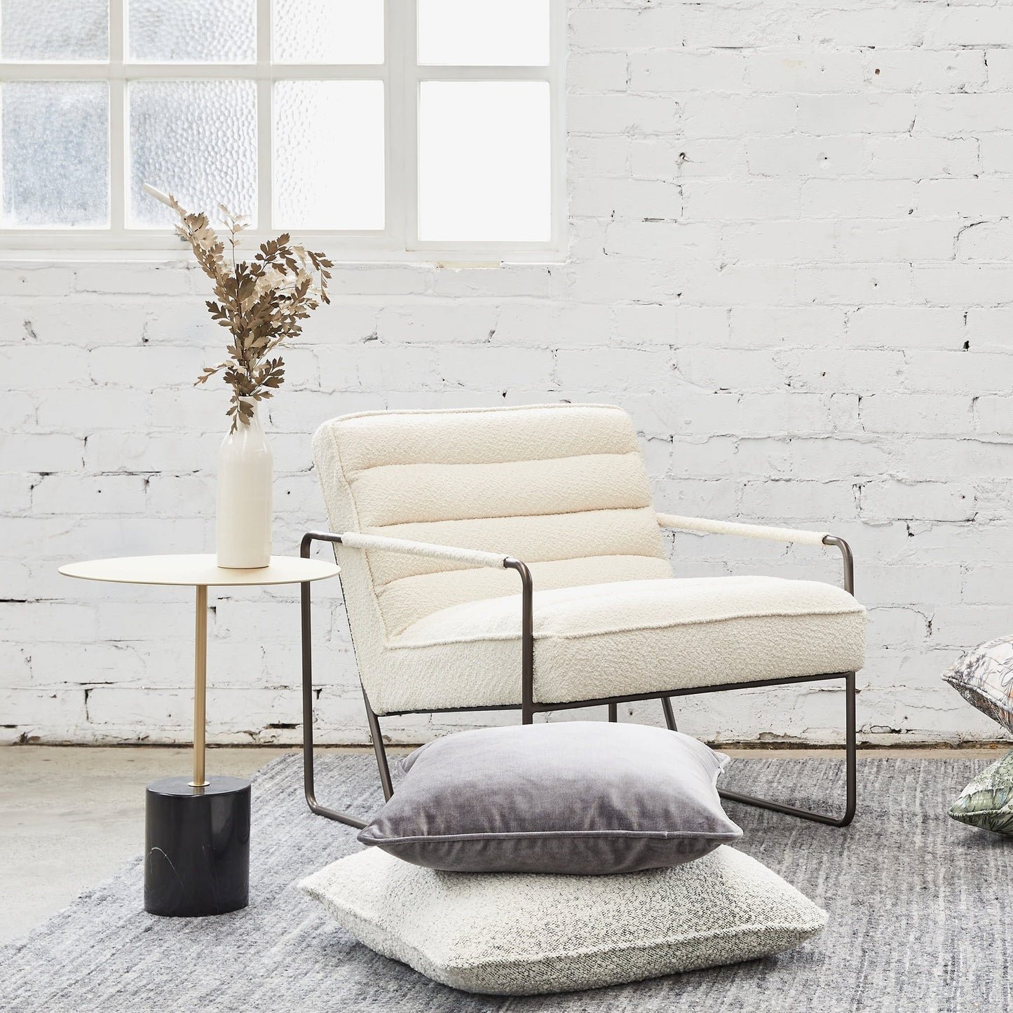 Coco Piped Boucle Cushion - Black & White