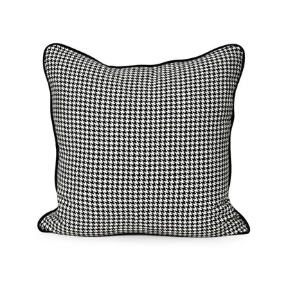 Coco Piped Houndstooth Cushion - Black & White