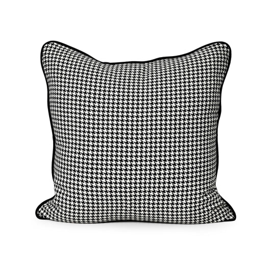 Coco Piped Houndstooth Cushion - Black & White