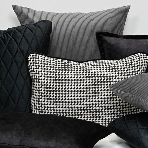 Coco Piped Houndstooth Cushion - Black & White