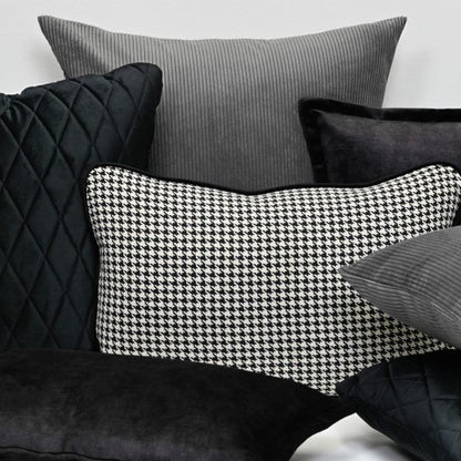 Coco Piped Houndstooth Cushion - Black & White