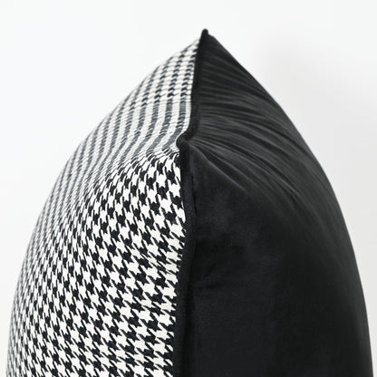 Coco Piped Houndstooth Cushion - Black & White