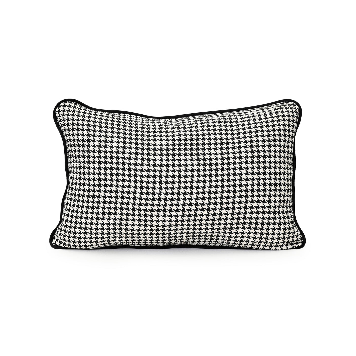 Coco Piped Houndstooth Rectangle Cushion - Black & White