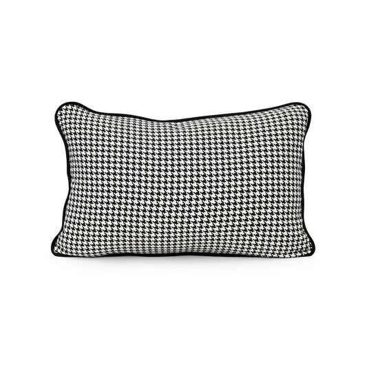 Coco Piped Houndstooth Rectangle Cushion - Black & White