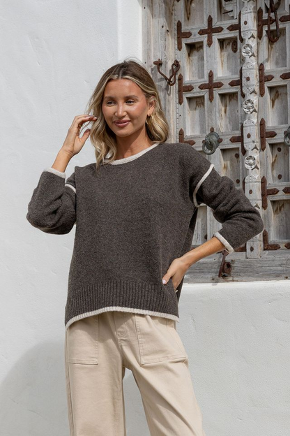 Contrast Trim Knit - Chocolate/Latte