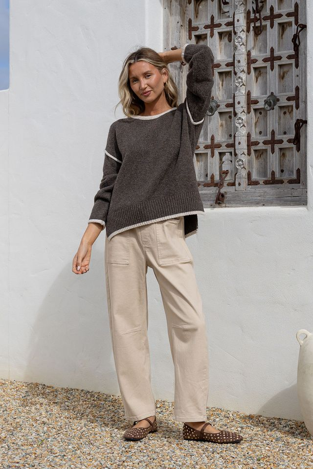 Contrast Trim Knit - Chocolate/Latte